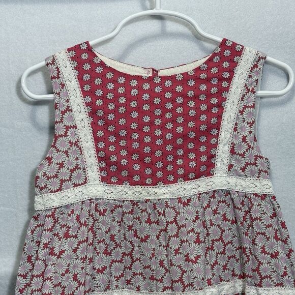 Mini Boden Red Hotchpotch Daisy Ditsy Floral Tiered Dress Girls Size 4-5Y Summer - Picture 4 of 10